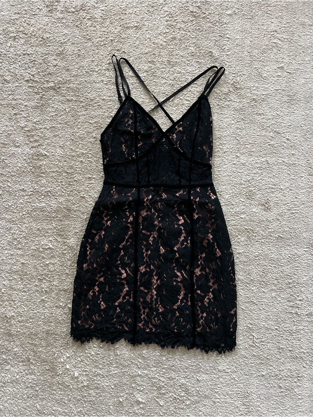 Tobi Black Lace Dress with Peach Lining